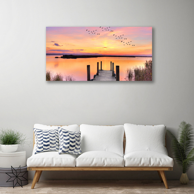 Foto op canvas Pier sunset lake