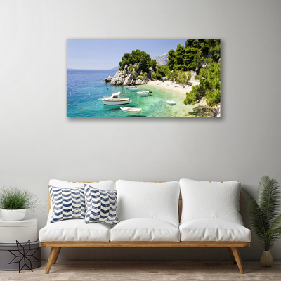 Foto op canvas Rocks sea beach boats
