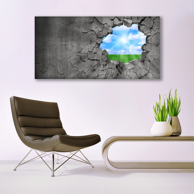 Foto op canvas Hole gebarsten muur