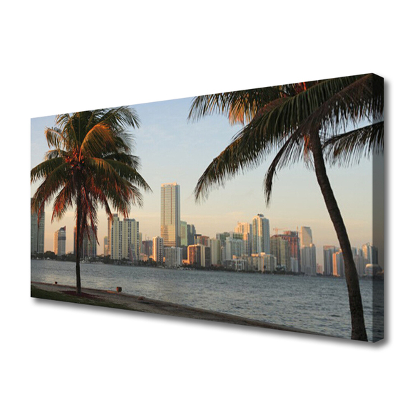 Foto op canvas Tropische palm city sea