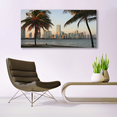 Foto op canvas Tropische palm city sea