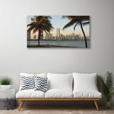 Foto op canvas Tropische palm city sea