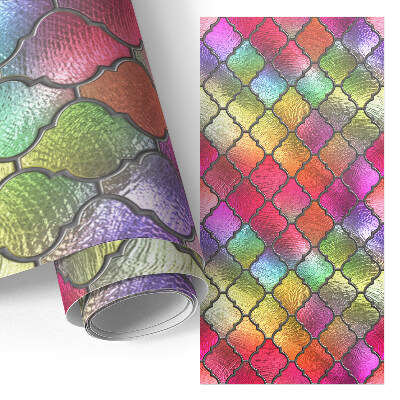 Meubelfolie met regenboogkleurig glas-in-loodmotief