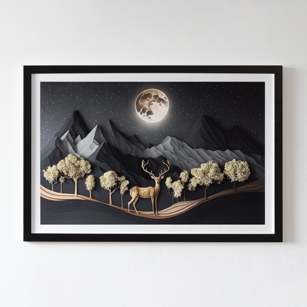 Moswand schilderij Hert tijdens de volle maan
