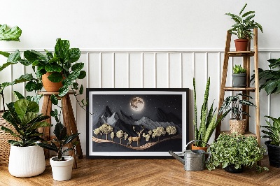 Moswand schilderij Hert tijdens de volle maan