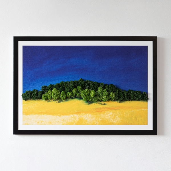 Mos schilderij Blauwgeel landschap