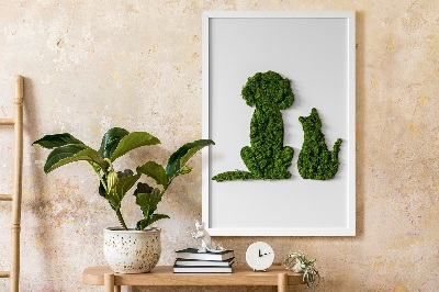 Schilderij met mos Hond met een kat