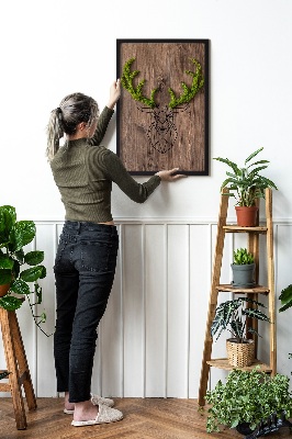 Schilderij mos Hertenkop op houten achtergrond