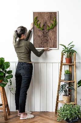 Schilderij mos Hertenkop op houten achtergrond