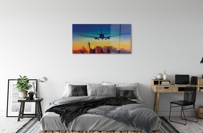Schilderij op glas Stadswolken west-vliegtuig