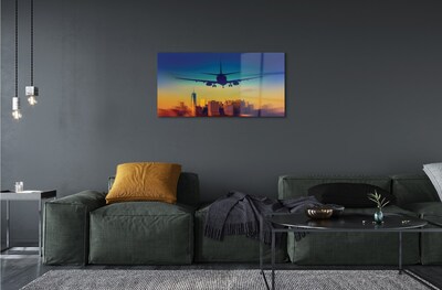 Schilderij op glas Stadswolken west-vliegtuig