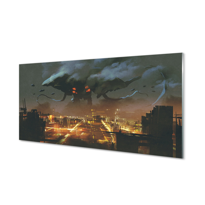 Foto schilderij op glas Stad bij nacht rookmonster