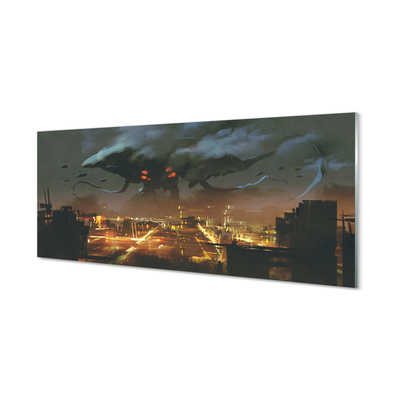 Foto schilderij op glas Stad bij nacht rookmonster