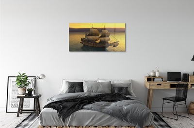 Schilderij op glas Gele sky ship sea