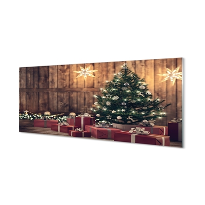 Glas schilderij Kerstboom presenteert decoraties