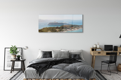 Schilderij op glas Ship island mountain sea