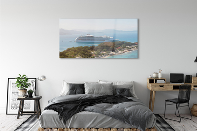 Schilderij op glas Ship island mountain sea