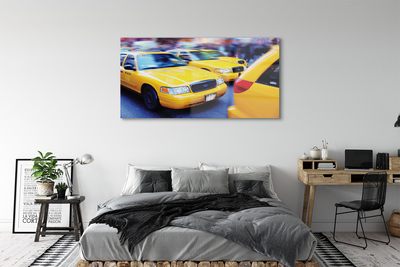 Schilderij op glas Gele taxi stad