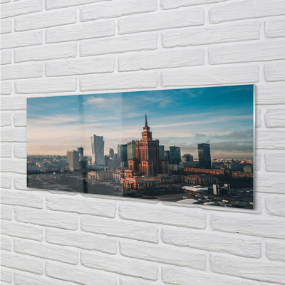 Foto op glas Warschau wolkenkrabbers panorama zonsopgang