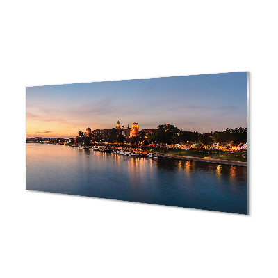 Foto op glas Krakau sunset river castle
