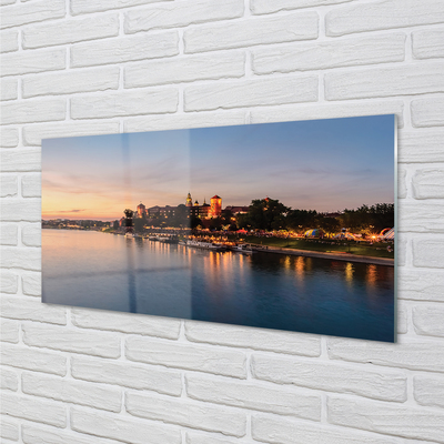 Foto op glas Krakau sunset river castle