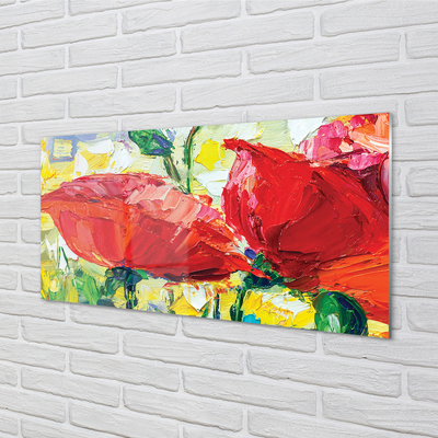 Schilderij op glas Rode bloemen