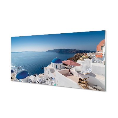 Foto op glas Griekenland zee gebouwen panorama
