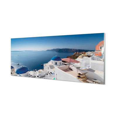 Foto op glas Griekenland zee gebouwen panorama