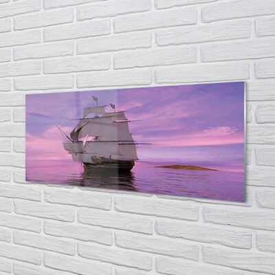 Schilderij op glas Violet sky ship sea