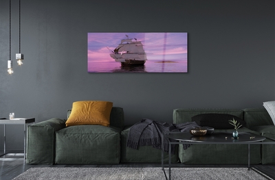 Schilderij op glas Violet sky ship sea