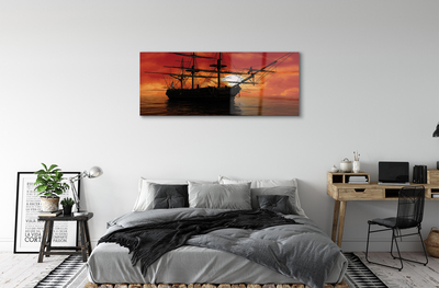 Schilderij op glas Sea ship sky clouds sun