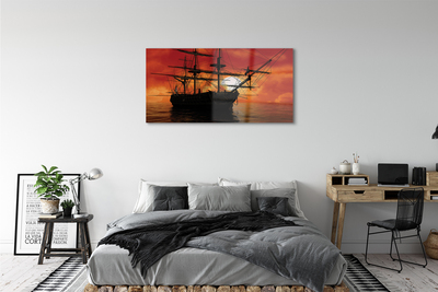 Schilderij op glas Sea ship sky clouds sun