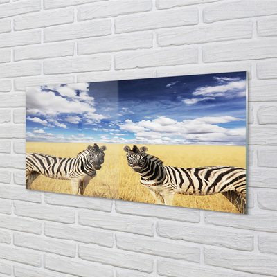 Glas schilderij Zebra-veld