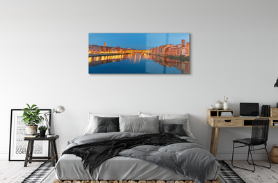 Foto op glas Italië river bridges nachtgebouwen