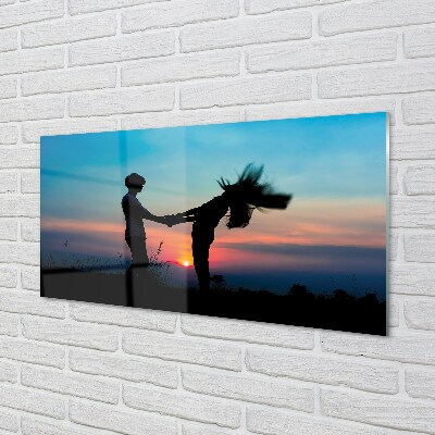 Foto schilderij op glas Mensen zonsonderganghemel
