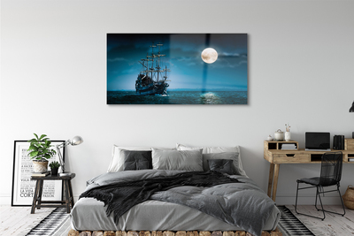 Schilderij op glas Zee schip stad maan