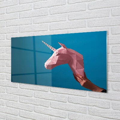 Foto op glas Roze eenhoorn origami