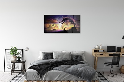 Foto schilderij op glas Dragon sea ships wolken