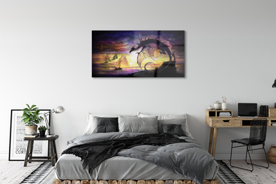 Foto schilderij op glas Dragon sea ships wolken
