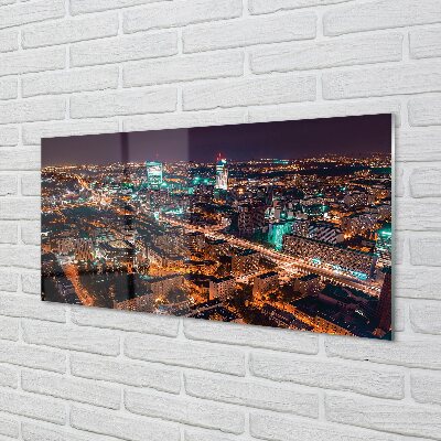 Foto op glas Warschau city night panorama