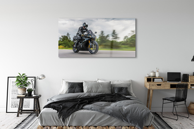 Schilderij op glas Motorfiets sky clouds road