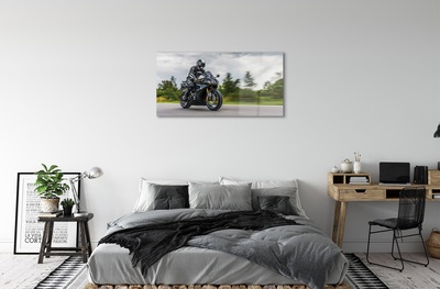 Schilderij op glas Motorfiets sky clouds road