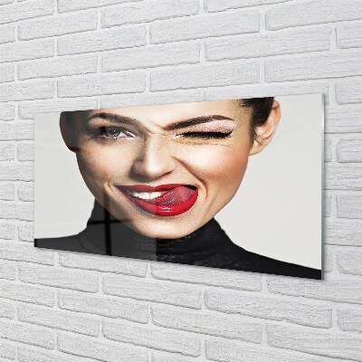 Schilderij op glas Vrouw rode lippen
