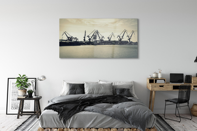 Foto op glas Gdańsk shipyard cranes river