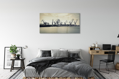 Foto op glas Gdańsk shipyard cranes river