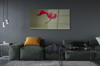 Foto schilderij op glas Vrouw plons roze stof