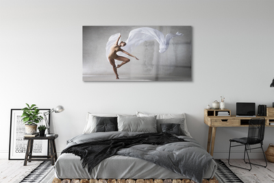 Foto schilderij op glas Vrouw dansend wit materiaal