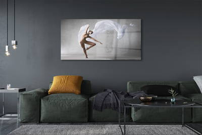 Foto schilderij op glas Vrouw dansend wit materiaal