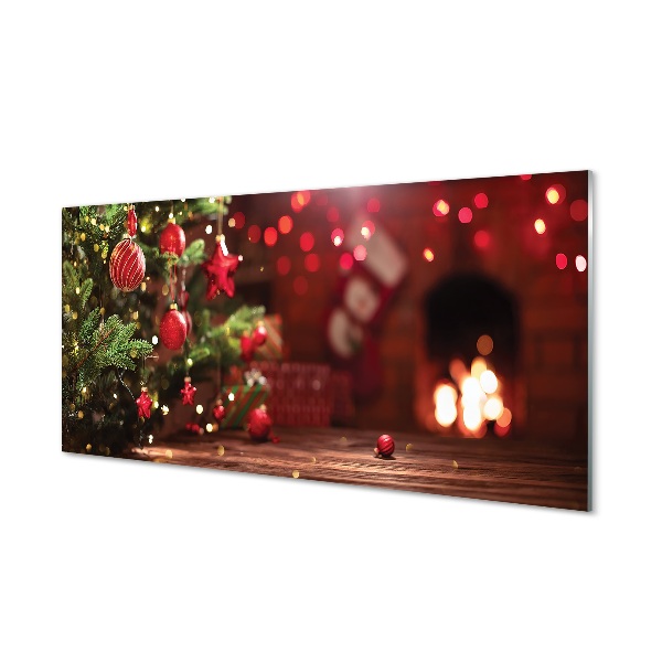 Glas schilderij Kerstboom snuisterijen geschenken