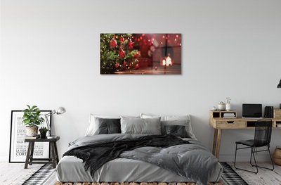 Glas schilderij Kerstboom snuisterijen geschenken